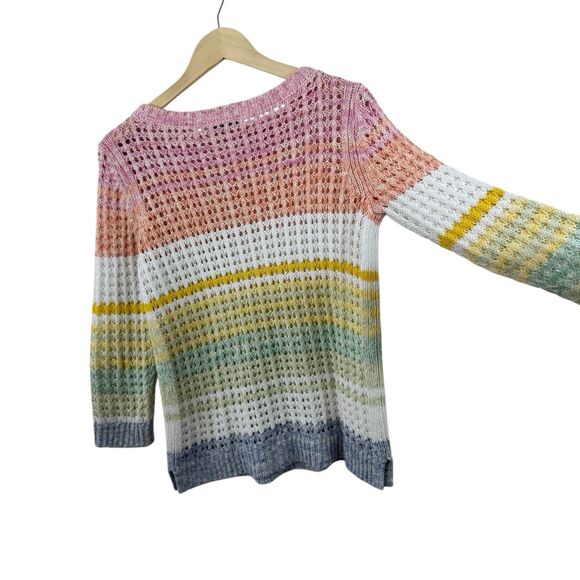 Talbots Small Crochet Knit Sweater Pastel Rainbow 3/4 Sleeve Pullover Womens - Picture 12 of 12